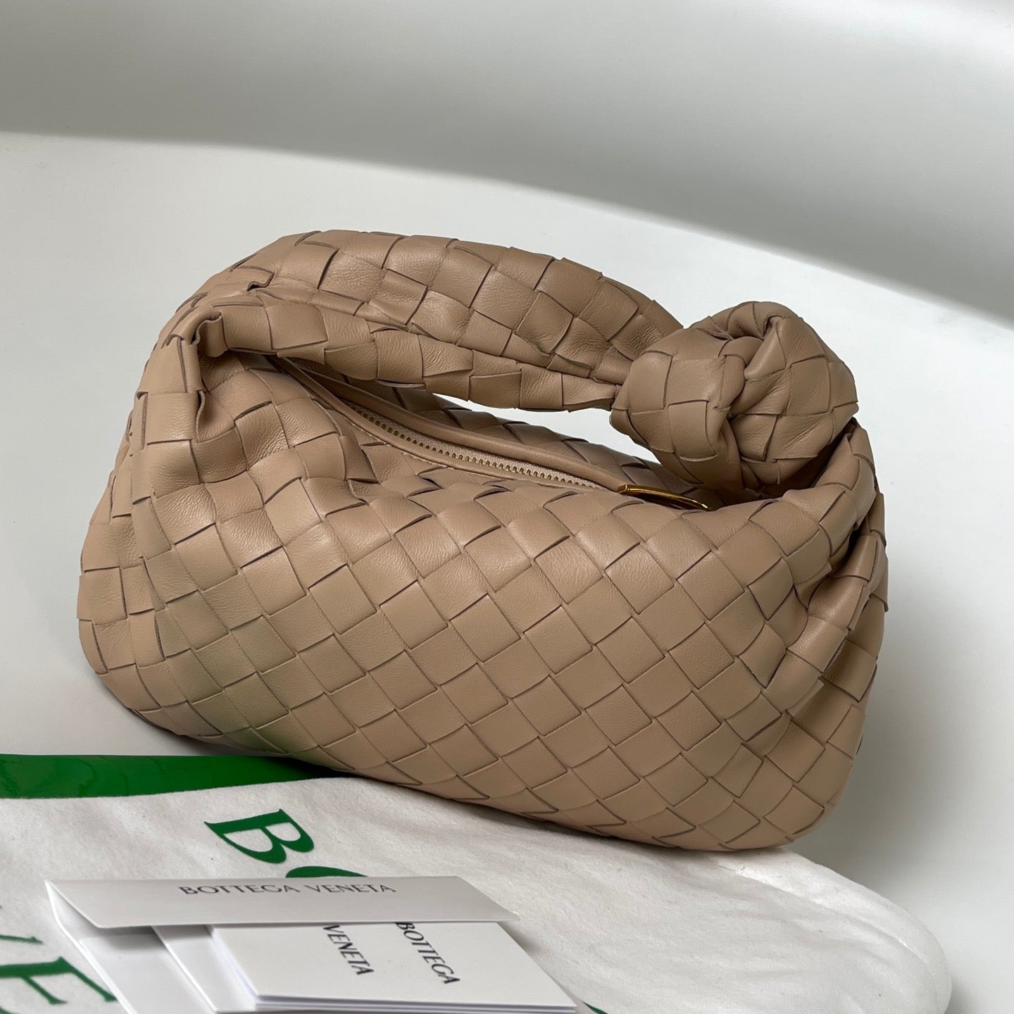 BOTTEGA VENETA MINI JODIE 27 IN MEDIUM BROWN LAMBSKIN