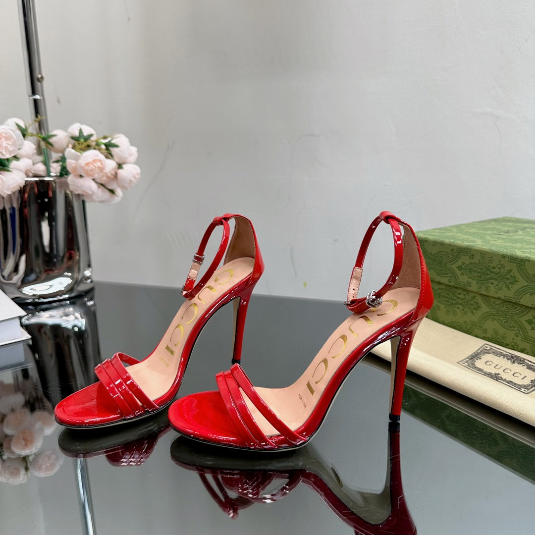 GUCCI 105 HIGH HEEL SANDAL CRIMSON LAMBSKIN