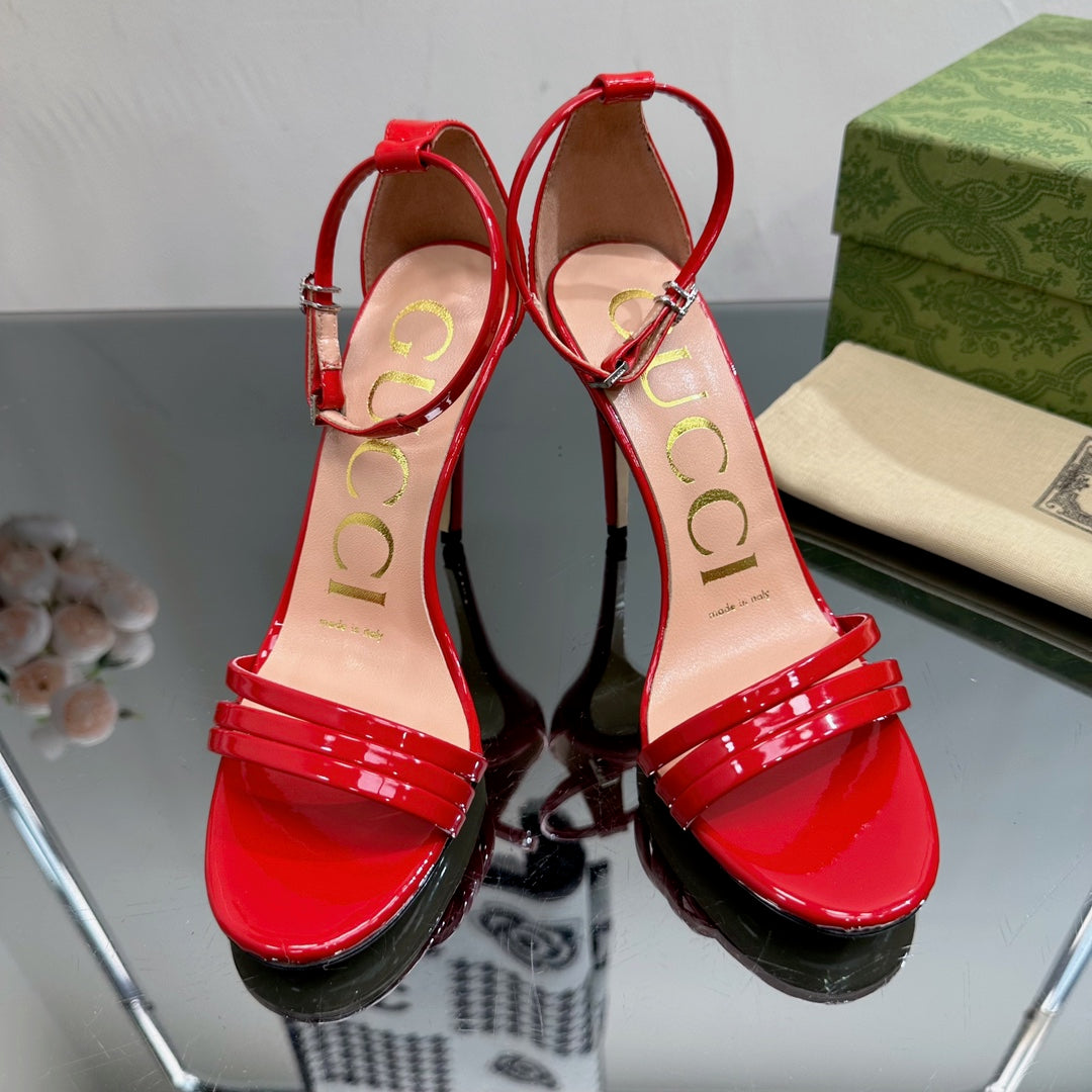 GUCCI 105 HIGH HEEL SANDAL CRIMSON LAMBSKIN