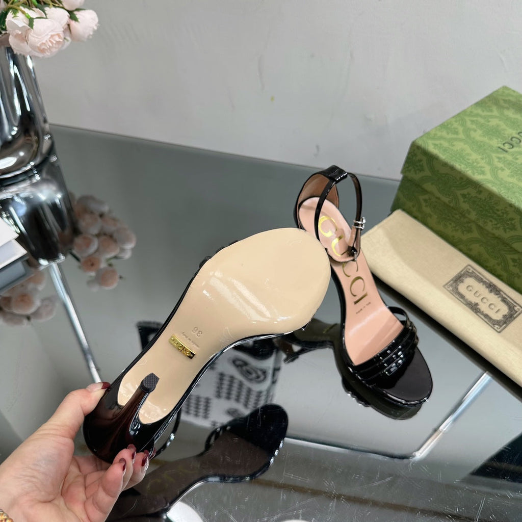 GUCCI 105 HIGH HEEL SANDAL BLACK LAMBSKIN