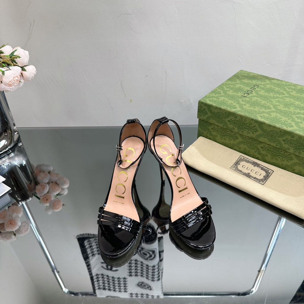 GUCCI 105 HIGH HEEL SANDAL BLACK LAMBSKIN