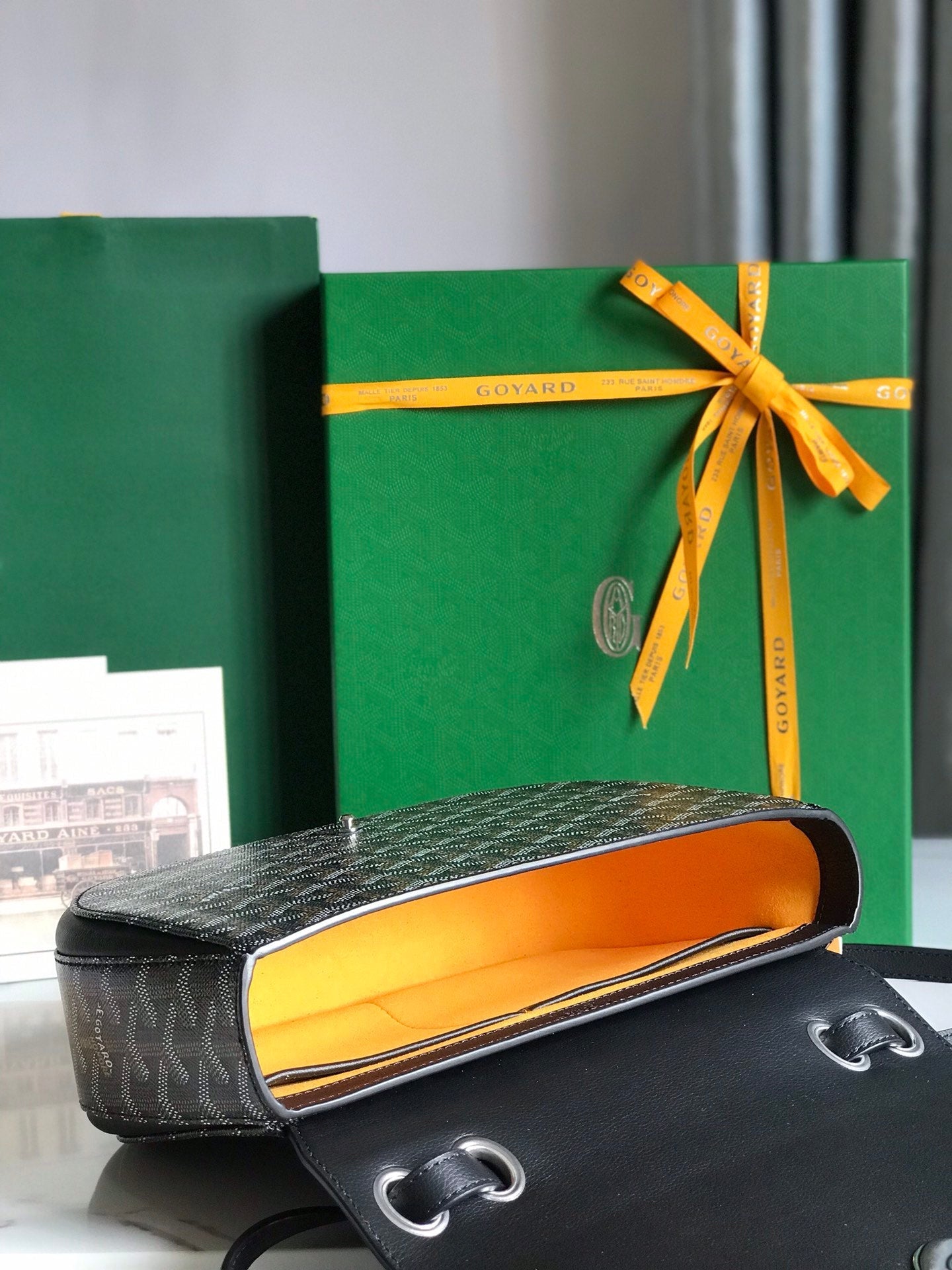 233 BAG 25 IN BLACK CALFKIN AND GOYARDINE CANVAS