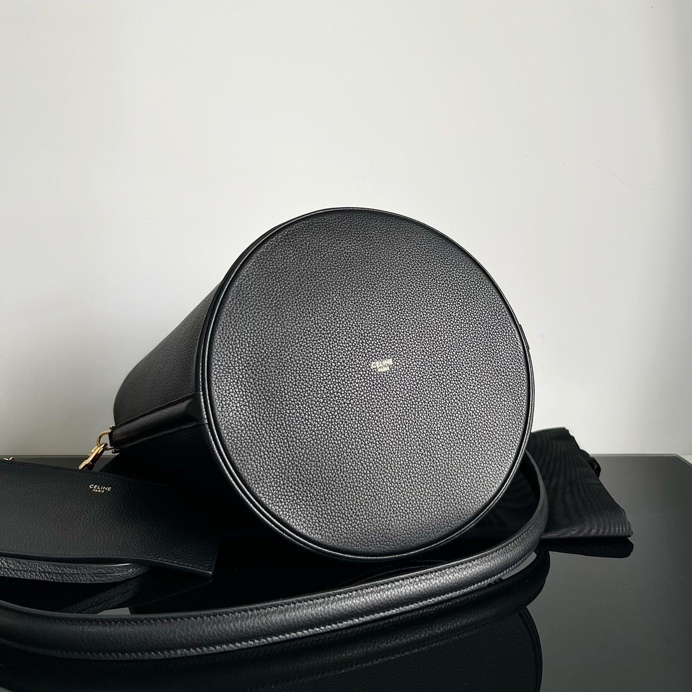 CELINE WOOL BUCKET BAG BLACK 24 ORIGINAL CALFSKIN