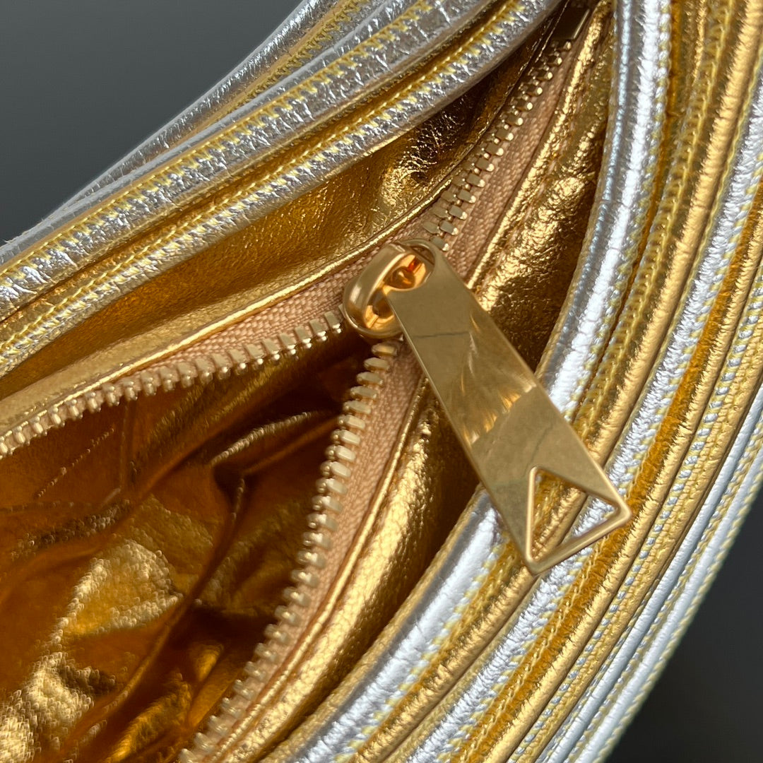 BOTTEGA VENETA MINI JODIE 28 BAG IN GOLD MIX SILVER LAMBSKIN