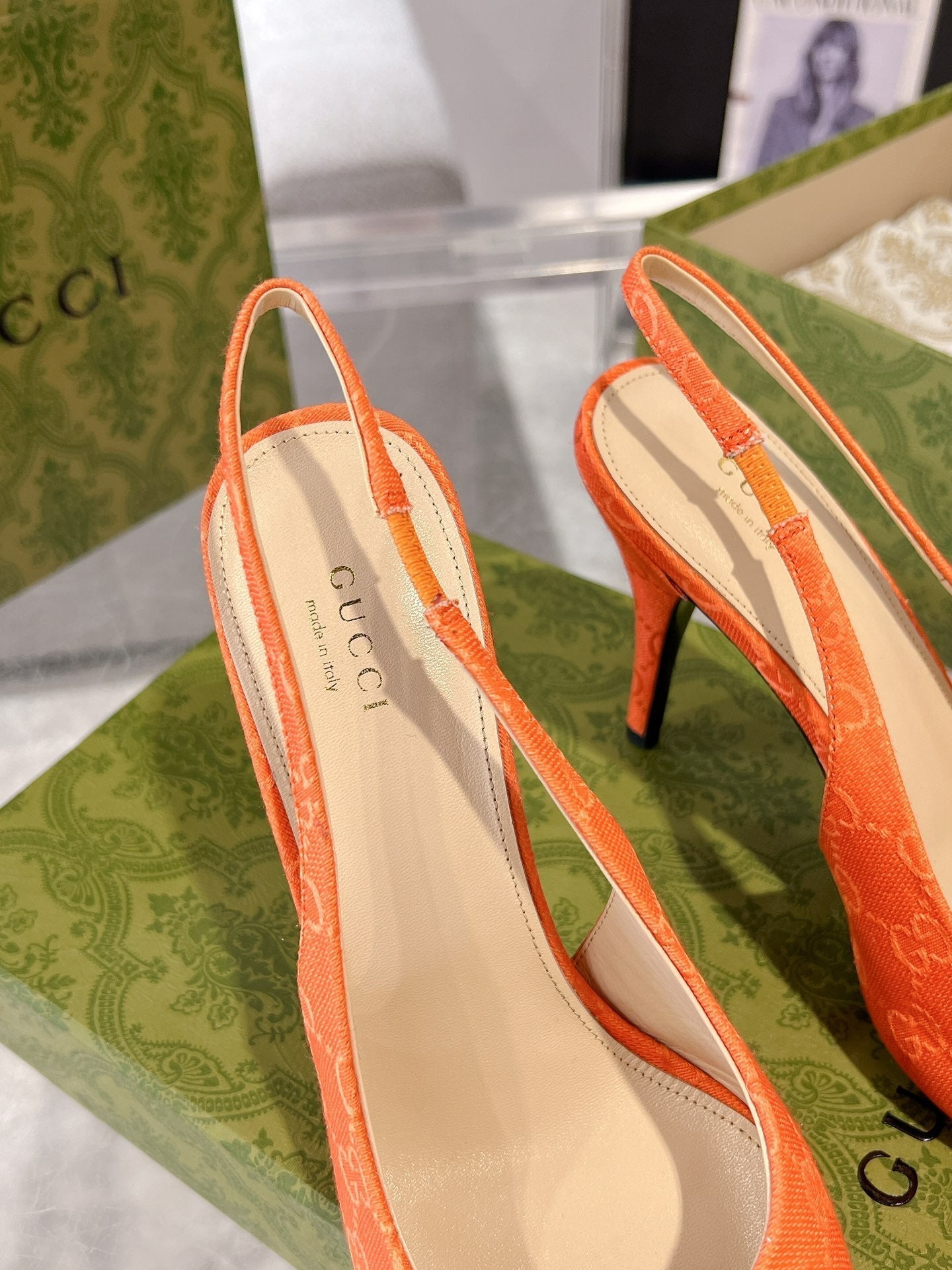 GUCCI HORSEBIT SLINGBACK 105 IN ORANGE CANVAS
