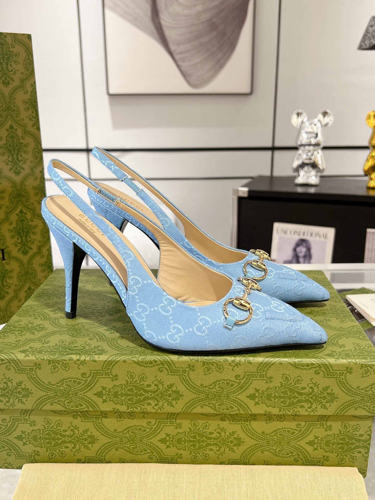 GUCCI HORSEBIT SLINGBACK 105 IN SKY CANVAS