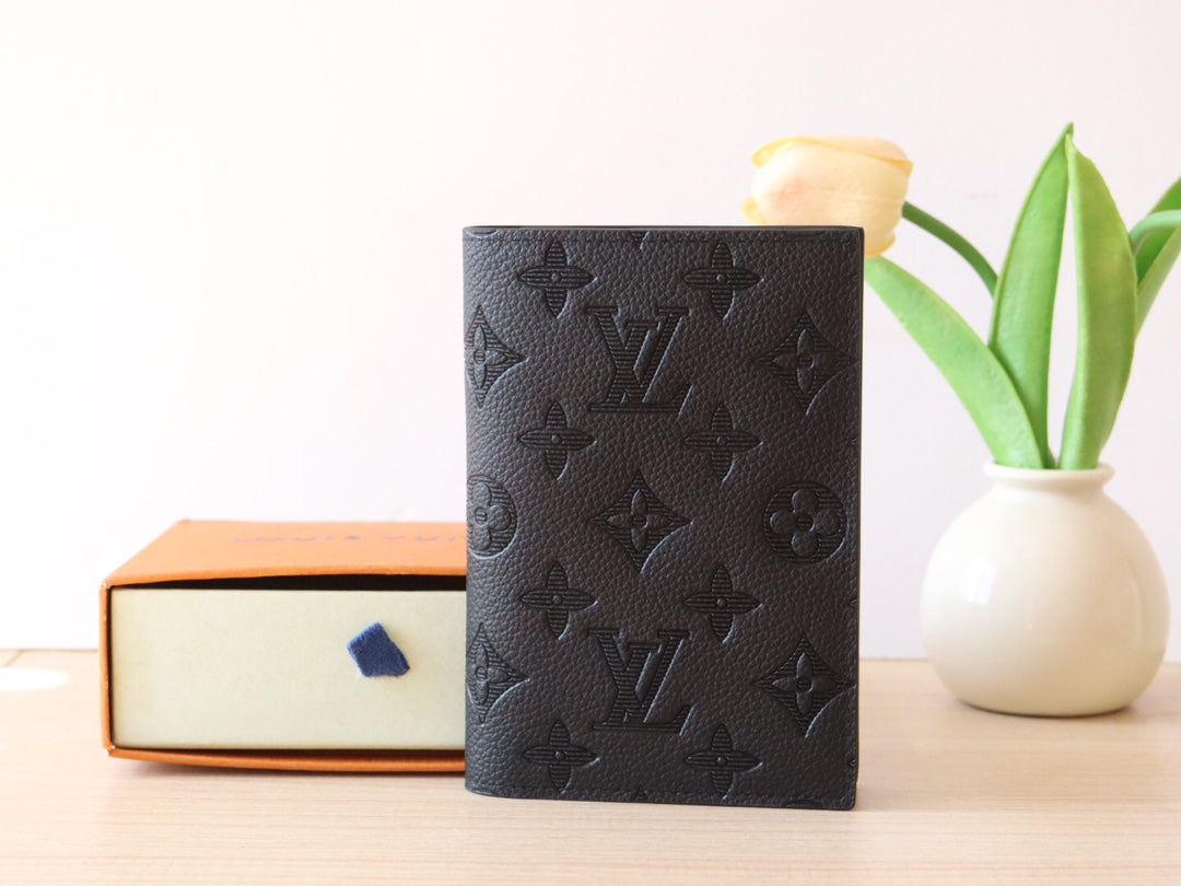 LOUIS VUITTON LV 25S PASSPORT HOLDER 14 IN BLACK EMBOSSED MONOGRAM SHADOW CALFSKIN