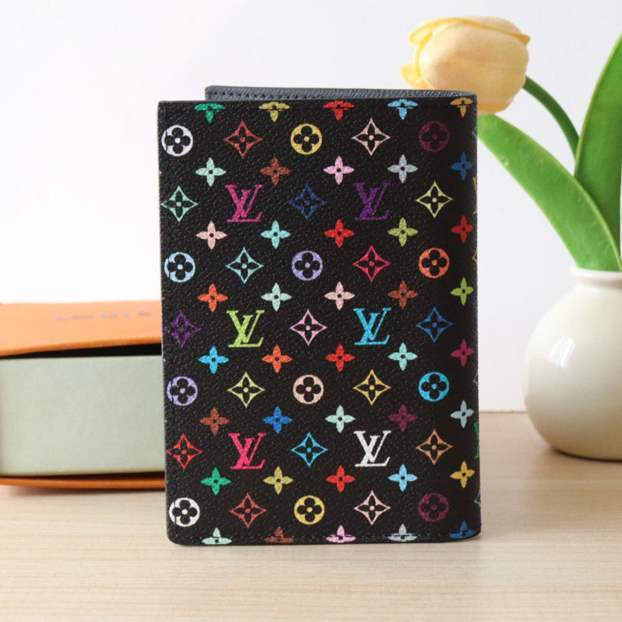 LOUIS VUITTON DOLL PASSPORT WALLET IN BLACK MIX COLORFUL CALFSKIN