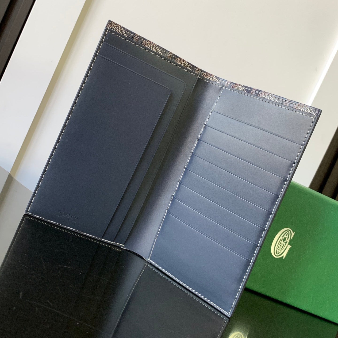 RICHELIEU CHECKBOOK WALLET 19 IN NAVY BLUE GOYARDINE CANVAS AND CALFSKIN